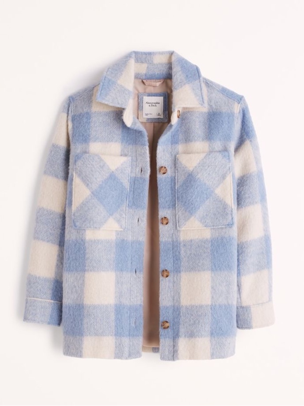 Abercrombie & Fitch Blue & Cream Plaid Shacket Jacket, Size S